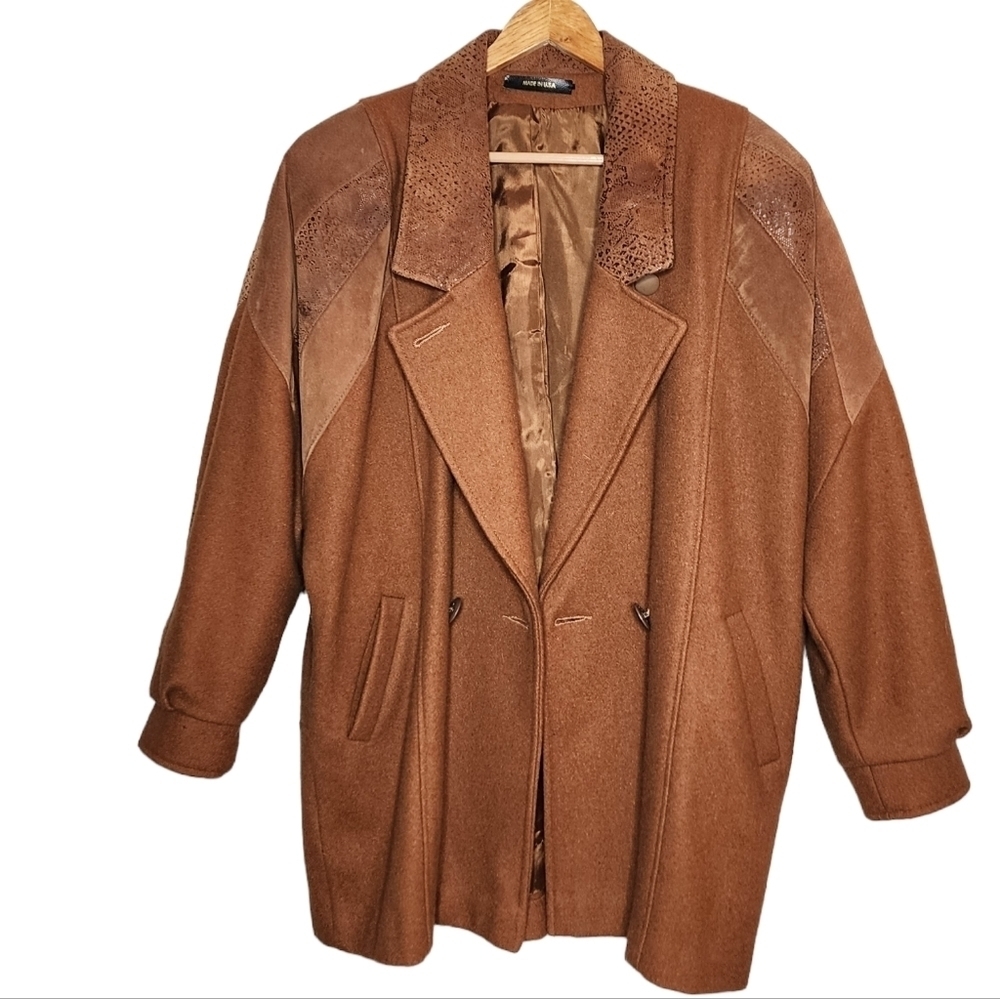Vintage Havoc Camel Brown Wool‎ Leather coat size 9/10